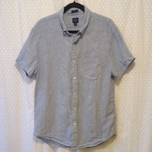 J. Crew Linen Blend Men's Blue Short Sleeve Button Down Shirt Slim Fit Large